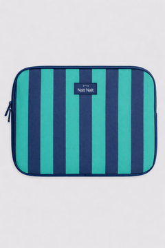 15.6" Laptop Sleeve, Navy and Green Stripes