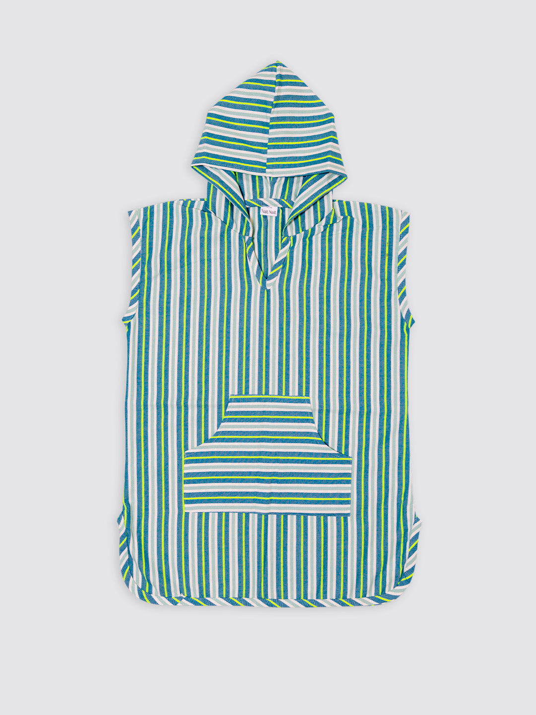 Poncho Playa Bolsillo Rayas Flúor Amarillo