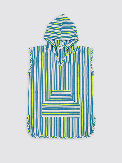 Poncho Playa Bolsillo Rayas Flúor Amarillo