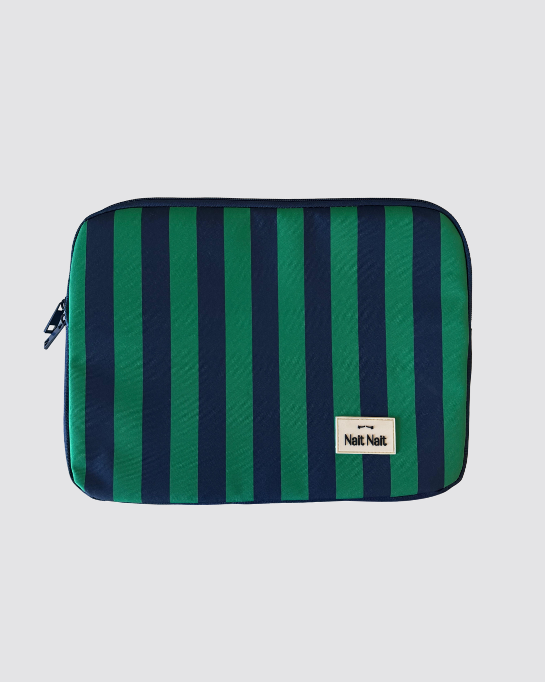 14" Laptop Sleeve, Navy and Green Stripes 