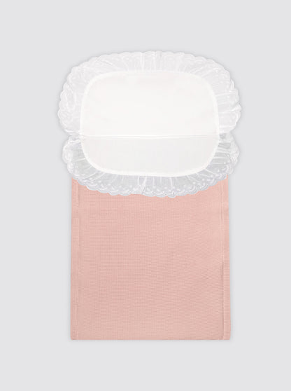 Saco de algodón con sábana rosa bebé