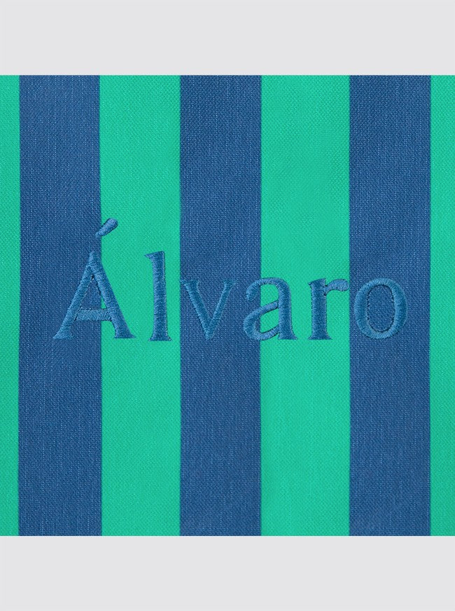 Trousse à crayons à rayures bleu marine et vertes