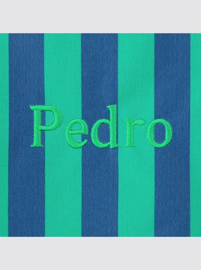 Trousse à crayons à rayures bleu marine et vertes